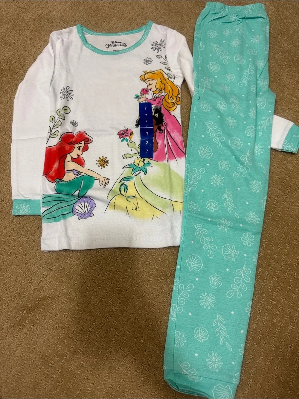 Disney Princess White Top with Mint Green Printed Pajama Set